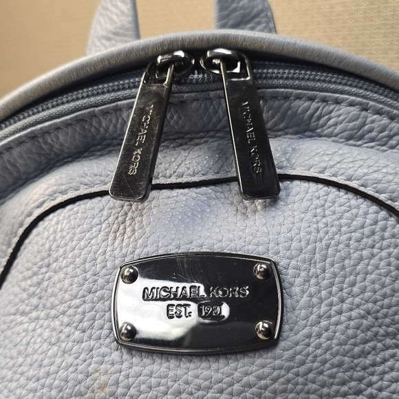 Michael Kors Medium Leather Studded Backpack Powder Blue Pewter Studs Jet Set - Picture 6 of 10